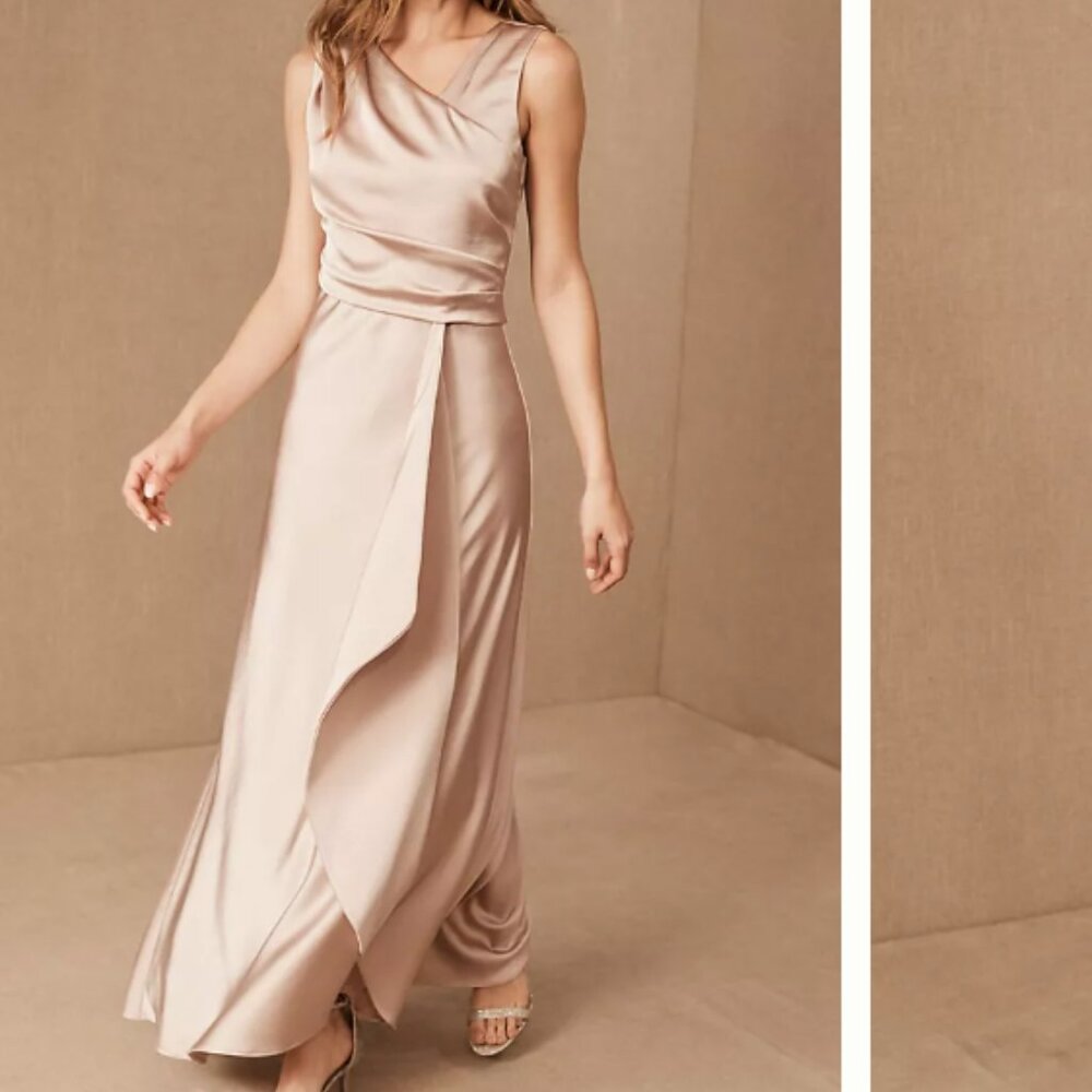 BHLDN ANTHROPOLOGIE BRIDESMAID DRESS - SIZE 4 IN WARM CHAMPAGNE COLOR, LONG SILK